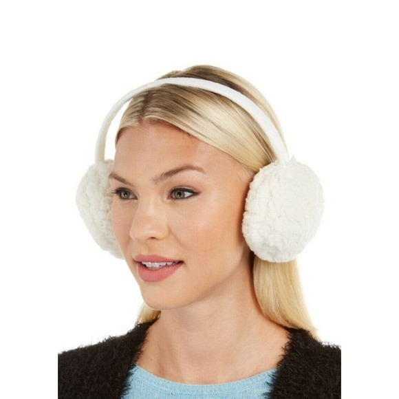 INC Womens Ivory Polyester Fitted Faux Fur Teddy Ear Muffs NWT One Size - Picture 1 of 1